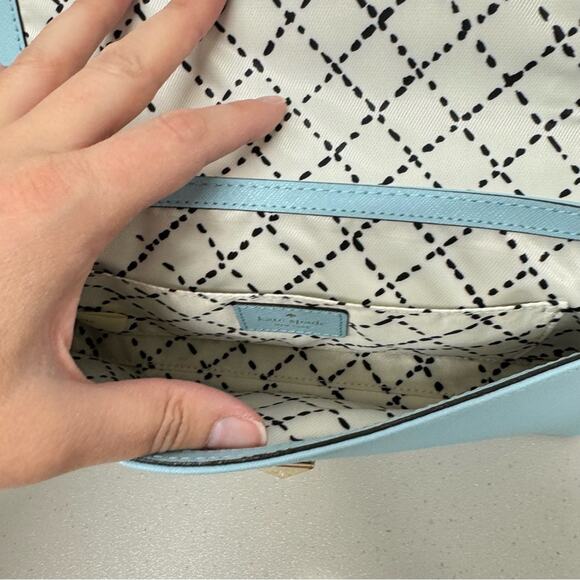 Kate Spade Mint Green Leather Square Clutch Handbag Purse Silver Hardware - Picture 10 of 13